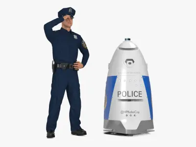 K5 Security Robot and Policeman 3D model