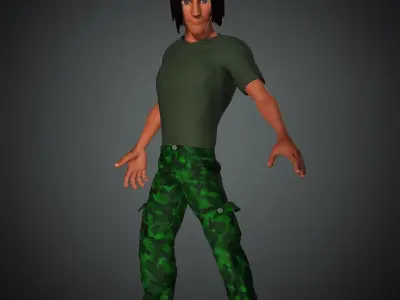 Army Cartoon Military African Boy Character  3D model