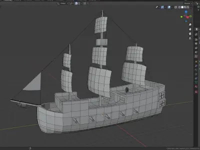 Sailboat pirate ship floating in ocean Low-poly 3D model