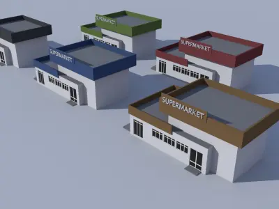 Cartoon Building Low Poly Building Commercial Supermarket Low-poly 3D model