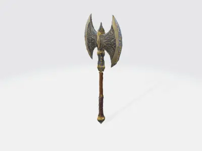 A medieval battle axe with a large double edged 3D model