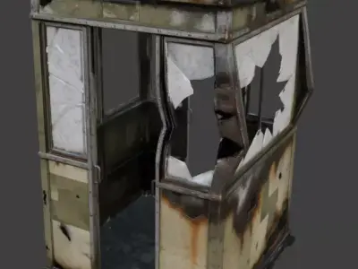 Burned Military Guard Booth 3D Model V02 Low-poly 3D model