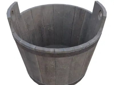 Rustic Wooden Bucket Low-poly 3D model