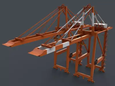 PBR Quayside Container Crane V2 - Orange Low-poly 3D model