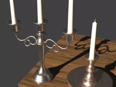 Candelabra and Candle Holder with Candle included Low-poly 3D model