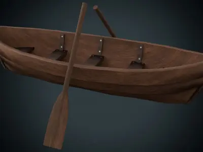 Low Poly Boat wooden canoe Low-poly 3D model