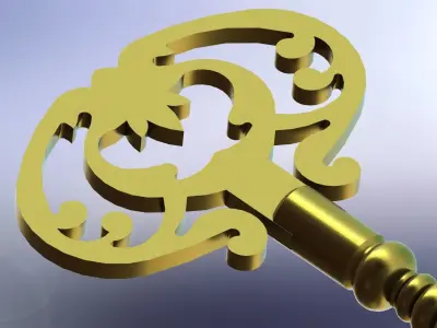  3-part fairy tale brass golden key 3D print model