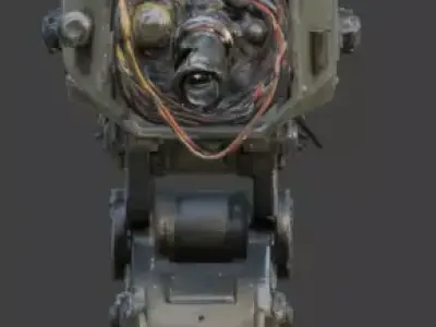 Destroyed Heavy Artillery Anti Aircraft Cannon 3D Model v02 Low-poly 3D model
