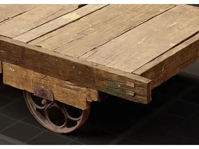 Old Worn Wooden Platform Factory Trolley Low-poly 3D model