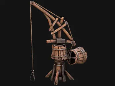 Medieval Crane Steampunk Quarry Low-poly 3D model