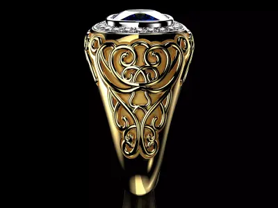 Elegant Cushion Men Ring 3dm STL Ready for Casting Model N1687 3D print model