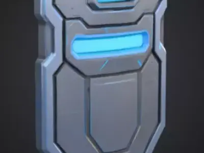 futuristic shield with bright silver blue color Low-poly 3D model