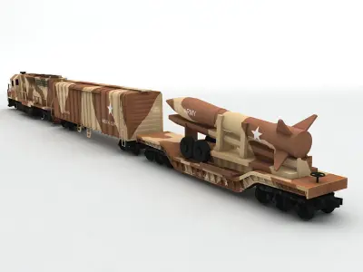 Military US Army Train 3 Cars Locomotive Desert Camouflage Low-poly 3D model