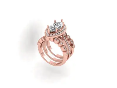 Marquise Ring Bridal Set 3D print model