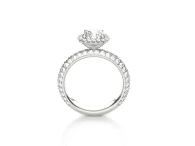 Cushion Halo Pave Engagement Ring  3D print model