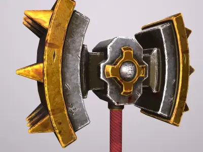 hammer 4 weapon with golden handle Low-poly 3D model