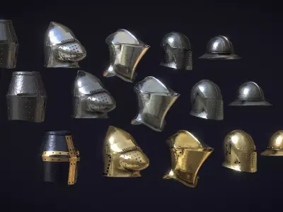 Medieval Helmets - Authentic Collection Low-poly 3D model