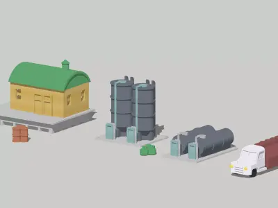 Industrial Small Fuel Tank Set by Outland Models Low-poly 3D model