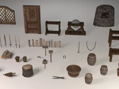 Blacksmith tools Low-poly 3D model purchase
