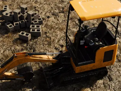 Small mini electric excavator on tracks Low-poly 3D model