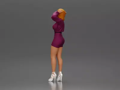 Confident woman in purple dress and white heels striking pose 3D print model
