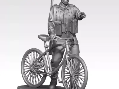 British soldier ww2 with bicycle 3D print model