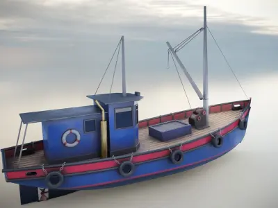 Fishing Boat Low-poly 3D model 2
