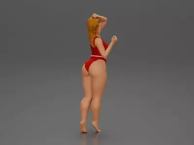 woman in a red swimsuit posing confidently 3D print model