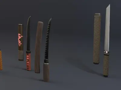 game ready bundle of Tanto Low-poly 3D model