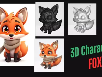 Cute Low Poly Fox Character Rigged PBR Game Ready Low-poly 3D model