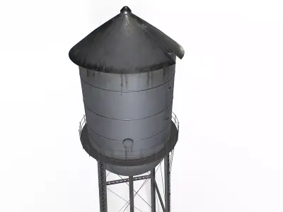 Rooftop metal water tower Low-poly 3D model