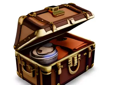 Vintage Travel Trunk with Clothes Low-poly 3D model