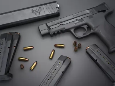 MP9 Pro Series Handgun plus Osprey Suppressor - Game Asset Low-poly 3D model