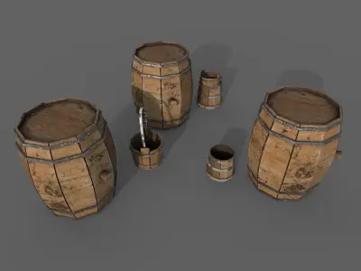 Barrel set of wooden barrels Free low-poly 3D model