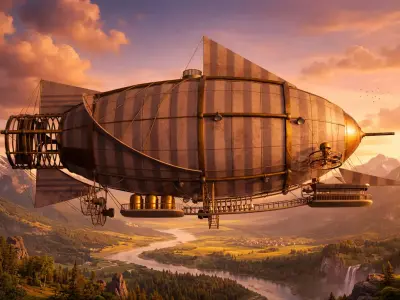 Vintage Steampunk Dirigible Airship Low-poly 3D model
