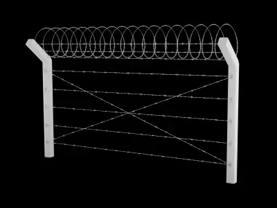 Concrete Post Barbed Wire Fence Low-poly 3D model