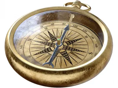 Vintage Brass Compass model with PBR textures 3D model