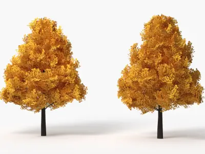  Lowpoly Decorative Maple Landscape Tree Yellow 