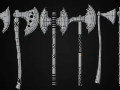 6 medieval axes Free 3D model