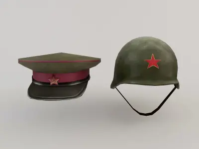 Chinese military Hats Lowpoly Low-poly 3D model