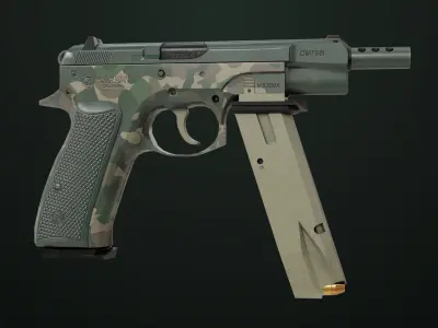Pistol 09 Military Green Generic All PBR UE Textures Low-poly 3D model
