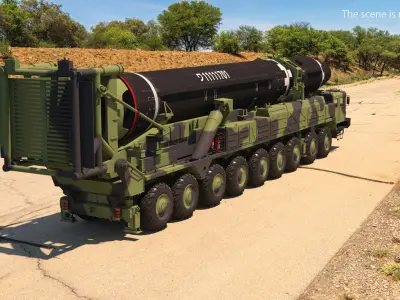 Hwasong-15 Transporter Erector Vehicle with Intercontinental Ballistic Missile Clean 3D model