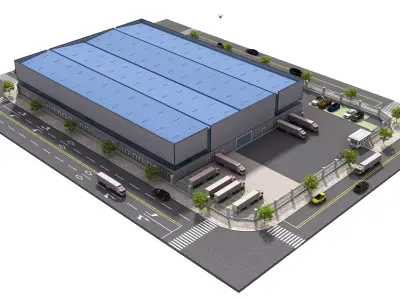 Steel structure logistics warehousing center factory 3D model