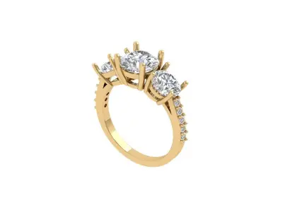 Solitair 3 Stone Ring 3D print model 7