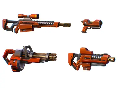 Weapons Set 4 Gun Pistol Assault rifle Sniper rifle machine gun 3D Model Pack shop