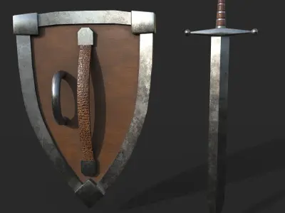 Simple Sword and shield Low-poly 3D model