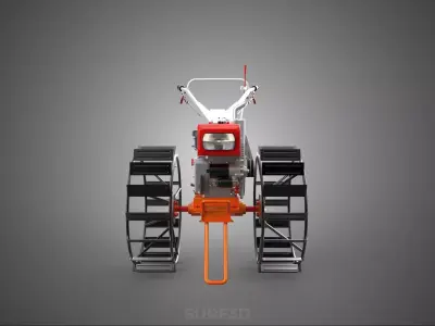 WALK BEHIND HAND WALKING TRACTOR DIESEL FARMER OPERATOR WORK MUD 3D model