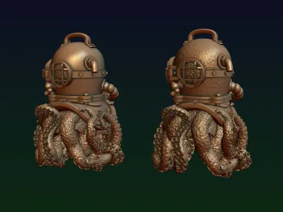 Diving Helmet with Octopus 3D print model purchase