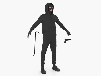 Burglar Character with Crowbar and Handgun 3D model