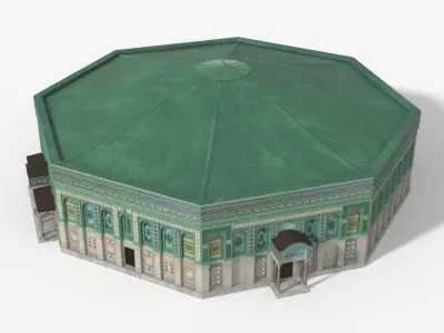  Octagonal Islamic Shrine with Green Roof 